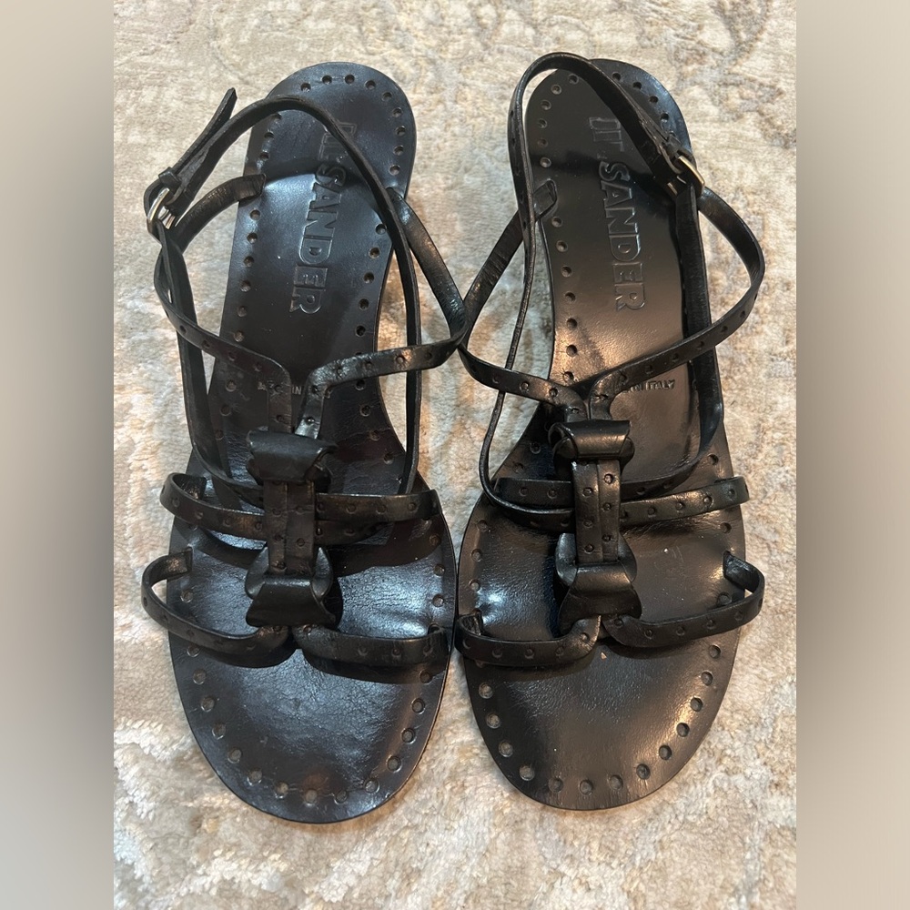 JilSander Women’s Sandals Black Leather Size 38.5